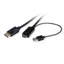 ROLINE 11.04.5992 Cable UHD HDMI + USB a DisplayPort Macho a Macho Derecho 2m Negro