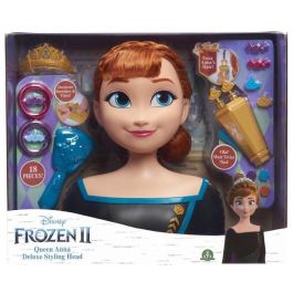 Disney Princess Frozen 2 Anna - Cabeza de Peinado Deluxe para Niñas con Accesorio Twister y 18 Piezas