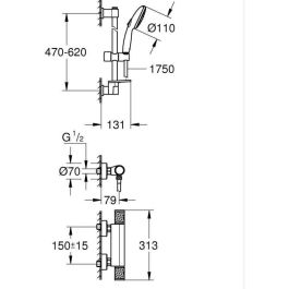 Grohe 34791001 Set de Ducha Termostático Rociador 3 Chorro, Barra 60cm, Flexo, Ahorro Agua, Cromo Grohe 34791001 Set de Ducha Termostático Rociador 3 Chorro, Barra 60cm, Flexo, Ahorro Agua, Cromo