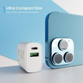 Ewent EW1321_R1 Cargador Universal 20W Carga Rápida USB-C PD PPS QC3.0 USB-A GaN Blanco para iPhone y Android