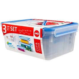 Emsa Fiambreras Clip & Close transparentes azules, 3x 0.55 L - Juego de recipientes herméticos para alimentos