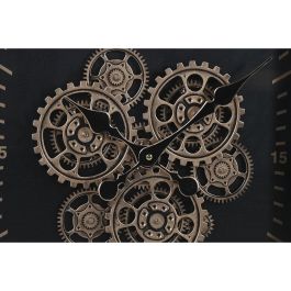 DKD Home Decor Reloj de Pared Estilo Loft Negro Dorado 8 x 80 x 80 cm de Metal y Cristal con Movimiento. Funciona con 3 Pilas AA.