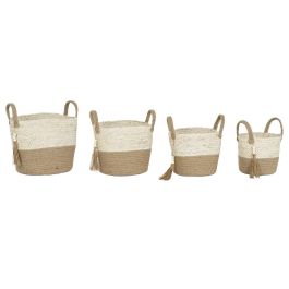 DKD Home Decor Cesta Brownie 1c24 Natural Marron Claro Maiz Trenzado Yute Set 4 Piezas 40 x 41 x 40 cm