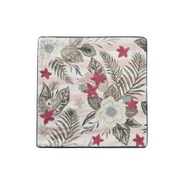 DKD Home Decor Funda Cojín Decorativa Tropical Verde Rosa de Poliéster 50x50 cm con Cremallera Oculta para Salón o Dormitorio