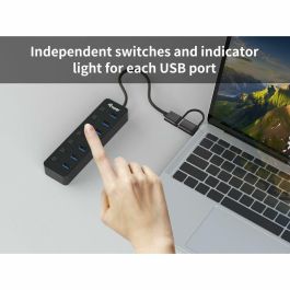 Equip Hub USB-C 3.2 Gen1 7xUSB-A Con Interruptores Adaptador USB-A y Alimentador