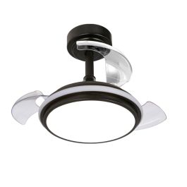 Cristalrecord Ventilador de Techo Antila Mini XS LED 3CCT Negro Aspas Retráctiles Ø55cm Motor DC 35W Dimmable Ultra Silencioso