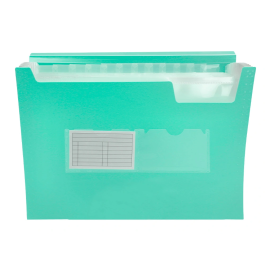 Liderpapel Carpeta Clasificador Fuelle Polipropileno DIN A4 Verde Opaco 13 Departamentos Cierre Gomas 2 Huecos Tarjetas Etiquetas Meses A-Z