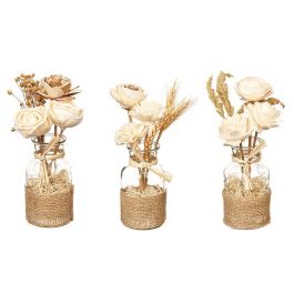 Giftdecor Jarron Ramillete Flores 3 Modelos Surt Blanco 11x25x11 cm Fibra Natural