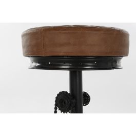 DKD Home Decor Taburete Vintage de Metal y Cuero Marrón Claro Negro, 38x44x82 cm de Alto