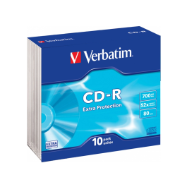 Verbatim CD-ROM Extra Protección Capacidad 700MB Velocidad 52x 80 Min Pack 10 Unidades Caja Slim