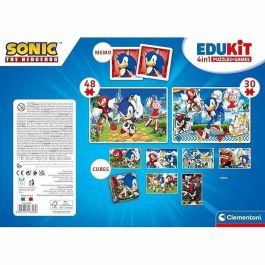 Clementoni - Edukit - Sonic - Caja de aprendizaje 4 en 1 - 2 rompecabezas, 1 nota, 1 juego de 6 cubos - Hecho en Italia - A partir de 4 años