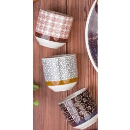 DKD Home Decor Plato New Bone Árabe Granate Gris 25.5x25.5 cm Apto Microondas Lavavajillas Colección Greature 1 Pack 12 Surtido