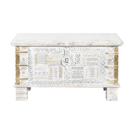 DKD Home Decor Baúl Indio Blanco Dorado 40 x 45 x 80 cm Mango y Metal Hecho a Mano