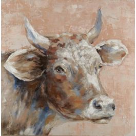 DKD Home Decor Cuadro Vaca Azul Rosa Lienzo Pino Hecho a Mano 100 x 100 x 3.5 cm (2 Unidades) Precio: 59.46666. SKU: S3013508