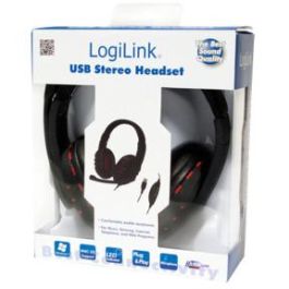 LogiLink HS0033 Auriculares USB Alámbricos Diadema Negro Rojo para Llamadas y Música