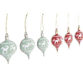 DKD Home Decor Colgante Decoración Navidad Tradicional Corazón de Metal y Madera Verde Rojo Set 6 Piezas 13x14x2 cm