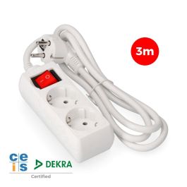 Edm Prolongador con 2 tomas 2p+t, 16A 250V, cable h05vv-f 3g 3m, interruptor luminoso, 3680W