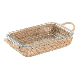 DKD Home Decor Bandeja Básicos de Cristal y Fibra Natural 16 x 33 x 6 cm (16 Unidades)