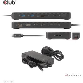 Club3D Docking Station Thunderbolt 4 11-en-1 para 2 Pantallas, USB, Ethernet, Lector SD, 140W Negro