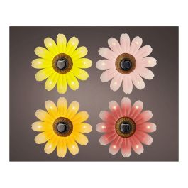 Lumineo Figura luz solar metálica con forma de flor Ø14x4cm, 6 LEDs, colores surtidos