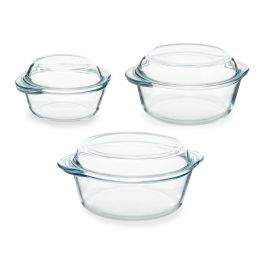 Pasabahce Set 3 Cacerolas Borcam 840 ml, 1450 ml, 2100 ml - Vidrio Borosilicato, 22x11x26 cm (2 Unidades)