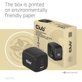 Club3D Cargador de viaje PPS GaN 65W, 2x USB-C + 1x USB-A, Carga Rápida PD 3.0 para Móviles y Portátiles, Negro