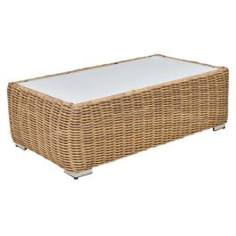 DKD Home Decor Mesa de Centro para Terraza y Jardín Ratan Sintético y Cristal Marrón Claro Beige 110 x 60 x 35 cm