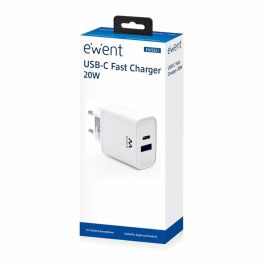 Ewent EW1321_R1 Cargador Universal 20W Carga Rápida USB-C PD PPS QC3.0 USB-A GaN Blanco para iPhone y Android