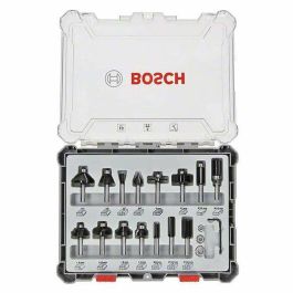 Bosch 2607017472 Juego de brocas para fresadora, 15 piezas, vástago de 8 mm, compatible con fresadoras