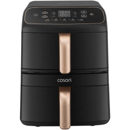 Cosori Freidora de Aire Compacta Turbo Tower, Capacidad de 8.6 Litros, 2 Tanques, 5 Programas, 2630 W, Color Negro