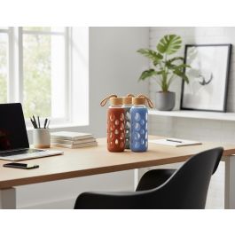 Inde Botella de Agua de Vidrio y Silicona 400 ml con Dimensiones 6x6x20 cm