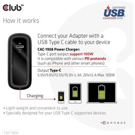Club3D Ladegerät 1xUSB Typ C PD 100W. GaN retail