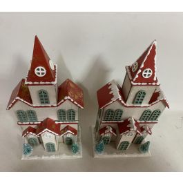 DKD Home Decor Casa Navidad Fantasía con LED MDF Rojo Verde Blanco 8x28x13 cm Pack 2 Unidades Funciona con 2 Pilas AAA