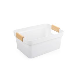 Inde Cesta Multiusos de Plástico con Asas de Madera Confortime, 37.3 cm x 26.2 cm x 13.9 cm (12 Unidades)