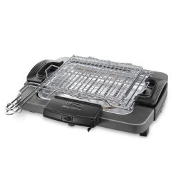 Delonghi BQ60.X Barbacoa Eléctrica 1900W, Doble Rejilla Ajustable, Bandeja Extraíble, Apta para Exterior