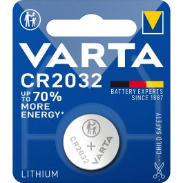 Varta Pila de Botón CR2032 de Litio 3V, Capacidad 220mAh, Blíster de 1 Unidad