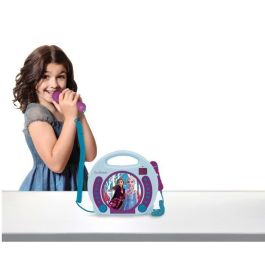 Lexibook The Queen of Snow Reproductor de CD Karaoke para niños con 2 micrófonos, auriculares, pantalla LED y asa, a pilas