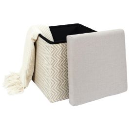 Home Deco Factory Caja-Puf Plegable Trenzado Gris Colección Mirage Asiento Extra Guarda Objetos 38x38x38 cm