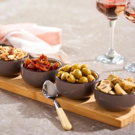 Day Juego De 4 Bols Con Base Madera Day Cuencos Gres Gris Clara Interior Colores Intensos