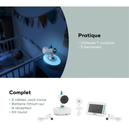 Babymoov Babyphone Video YOO-MOOV con Pantalla 4.3', Control Motorizado 360°, Luz Nocturna, Canciones de Cuna y Alcance 300m