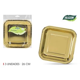 Set de 3 platos cuadrados de cartón oro 26 cm Algon (18 Unidades) Precio: 11.88999966. SKU: B1DT859LTE