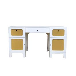 DKD Home Decor Escritorio Home Office Madera Abeto y Ratán Blanco con 3 Cajones y 2 Puertas, Medidas 140x50x76 cm Precio: 251.922. SKU: S3033510