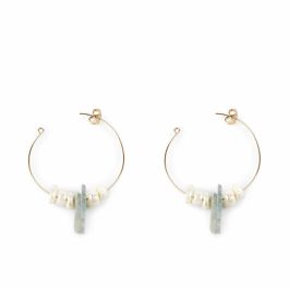 Shabama Pendientes de Aro Elegantes LAO GREEN 4CM de Diámetro Oro Brillo con Perlas de Río y Piedras Azules de 1.5cm para Mujer Precio: 25.4999998. SKU: B1KN2TVCJW