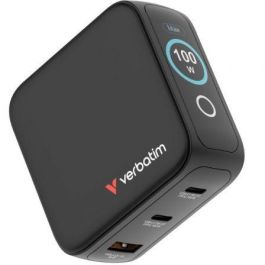 Verbatim Cargador Pared Universal GaN Mini 100W con Pantalla, 2x USB-C, 1x USB-A, PPS, QC 3.0, Viaje, 30239
