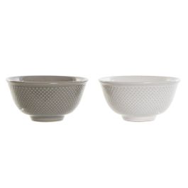 Cuenco DKD Home Decor Blanco Gris Porcelana Vintage 12,5 x 12,5 x 6,5 cm 2 Piezas