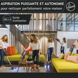 Hoover Aspirador Escoba Inalámbrico HF920H - 65 AW - 86 dBA - Pantalla LED - Rosa/Gris