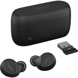 Jabra Evolve2 Buds USB-A MS Auriculares True Wireless (TWS) Negros con Almohadillas, Cancelación de Ruido y Carga Inalámbrica