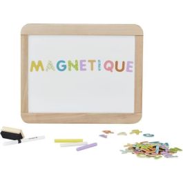 Jeujura JEU3225280881102 Pizarra Escolar de Madera Magnética Doble Cara para Tiza y Rotulador Borrable