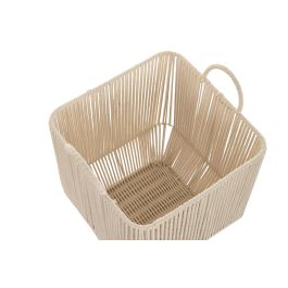 DKD Home Decor Cesta Basicos Beige Algodon y Metal 37x45x37 cm Set de 3 Piezas