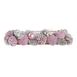 DKD Home Decor Portavela Navidad Fantasía Colección Dulce Rosa Palo de Piña y Cristal, 13x38x8.5 cm (2 Unidades)
